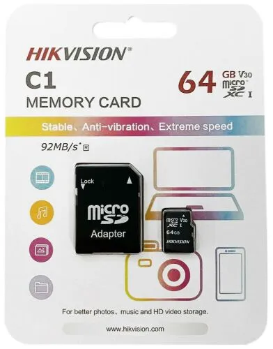 Карта micro-SD 64 GB Hikvision Class10 HS-TF-C1(STD)/64G/Adapter + adapter